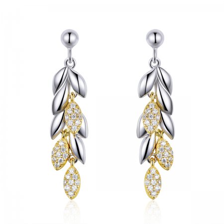 Pandora Style Dangle Earrings, Bicolor Two-Color Wheat Spike - BSE025