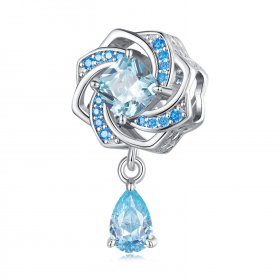 Pandora Style Blue Flower with Drop Charm - BSC751