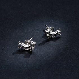 Pandora Style Silver Stud Earrings, Dachshund - SCE952