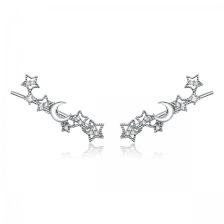 Pandora Style Silver Stud Earrings, Stars and Moon - SCE926