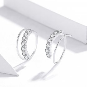 Pandora Style Silver Hoop Earrings, Simple Geometry - SCE931