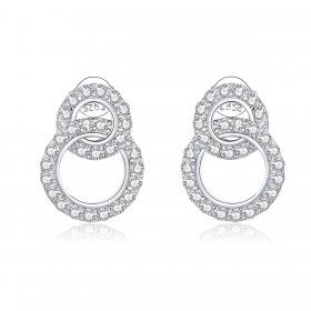 Pandora Style Silver Stud Earrings, Dazzling Double Rings - BSE388