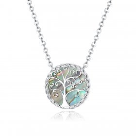 Pandora Style Silver Necklace, Colorful Tree of Life, Multicolor Enamel - SCN433
