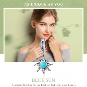 Pandora Compatible Silver Blue Sun Dangle Charm - SCC1068