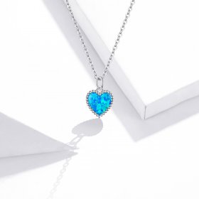 Pandora Style Silver Necklace, Heart, Aquamarine Enamel - SCN413