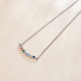 Pandora Style Silver Necklace, Rainbow, Multicolor Enamel - SCN451