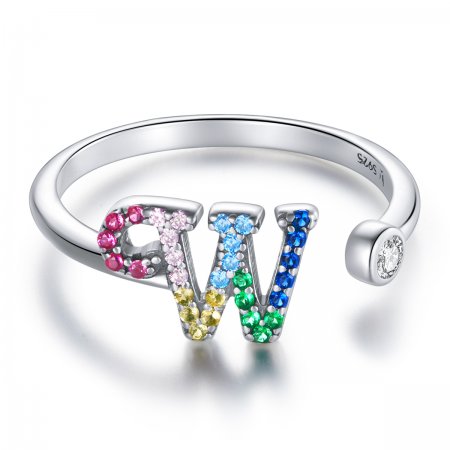 PANDORA Style Colorful Letter-W Open Ring - SCR723-W