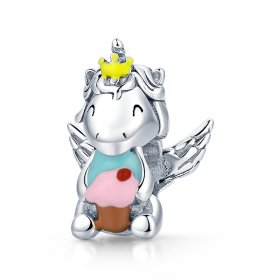 Pandora Style Silver Charm, Dessert Unicorn, Multicolor Enamel - SCC1872