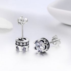 Silver Sparkly Crown Stud Earrings - PANDORA Style - SCE311