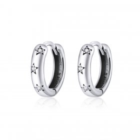 Pandora Style Silver Hoop Earrings, Anti-Allergy Stars - SCE873