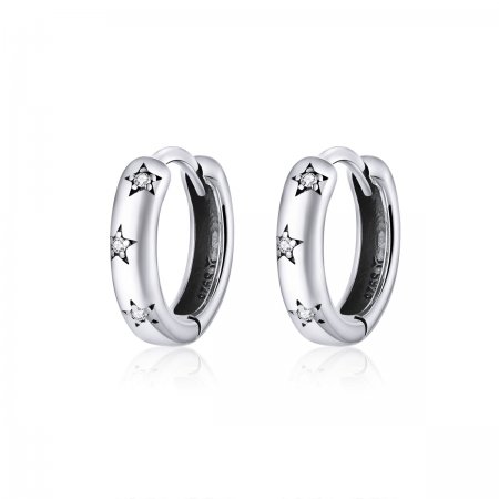 Pandora Style Silver Hoop Earrings, Anti-Allergy Stars - SCE873