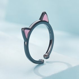 Pandora Style Black Cat Ears Open Ring - SCR922