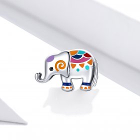 Pandora Style Silver Charm, Lucky Elephant, Multicolor Enamel - SCC1790