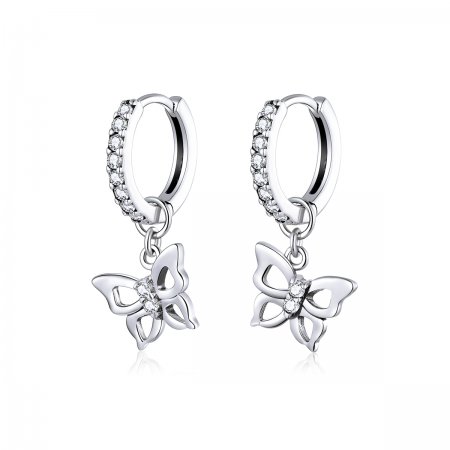 Pandora Style Silver Dangle Earrings, Butterfly - SCE833