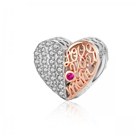 Silver & Rose Gold Mom Heart Charm - PANDORA Style - SCC1173