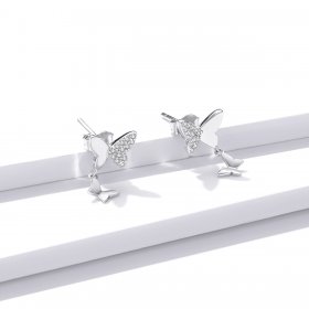 Pandora Style Silver Stud Earrings, Butterfly Love - SCE1017