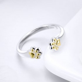 Silver & Gold-Plated Cat Paw Ring - PANDORA Style - SCR430