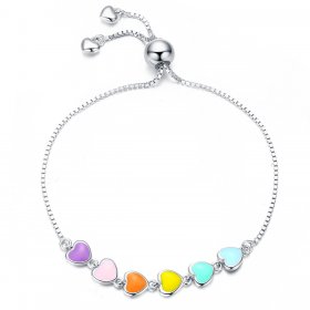 Silver Rainbow Hearts Chain Slider Bracelet - PANDORA Style - SCB158