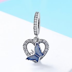 Pandora Style Silver Dangle Charm, Butterfly Dream, Blue Enamel - SCC818