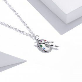 Pandora Style Silver Necklace, Artistic Life, Multicolor Enamel - SCN457