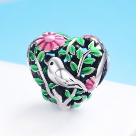 Pandora Style Silver Charm, Birds In The Forest, Multicolor Enamel - SCC647