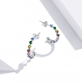 Pandora Style Silver Stud Earrings, Rainbow Words - SCE1014