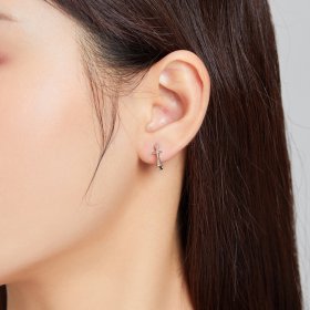 Pandora Style Silver Hoop Earrings, Shining Star - SCE1045