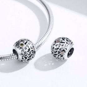 Pandora Style Silver Charm, August Peridot Birthstone - SCC1385-8