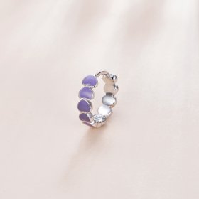 Pandora Style Silver Hoop Earrings, Hearts, Purple Enamel - SCE1052-VT
