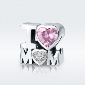 Pandora Style Silver Charm, I Love Mom - SCC579