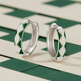 Pandora Style Green and white diamond pattern Hoop Earrings - SCE1611-GN