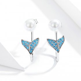Pandora Style Silver Stud Earrings, Mermaid Tail - SCE761