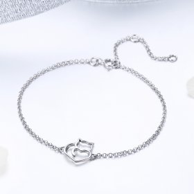 Silver Adorable Cat Chain Slider Bracelet - PANDORA Style - SCB102