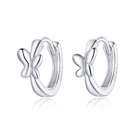 Pandora Style Silver Hoop Earrings, Butterfly - SCE1038