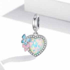 PANDORA Style Opal Heart Butterfly Dangle Charm - SCC2101