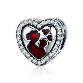 Pandora Style Silver Charm, Mom and Son, Red Enamel - SCC634