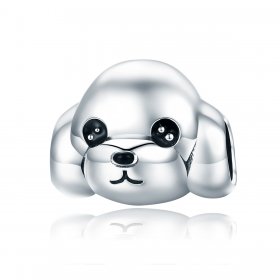 Pandora Style Silver Charm, Cute Vip Dog, Black Enamel - SCC837