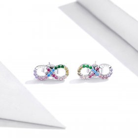 Pandora Style Silver Stud Earrings, Colorful Symbol of Infinity - SCE893