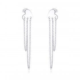 Pandora Style Silver Dangle Earrings, Heart Tassels - SCE867