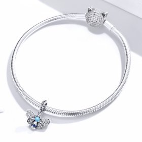 Pandora Style Silver Dangle Charm, Blue Bee, Cyan Enamel - SCC1480