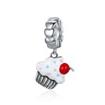 Pandora Style Silver Dangle Charm, Cupcakes, Multicolor Enamel - SCC350