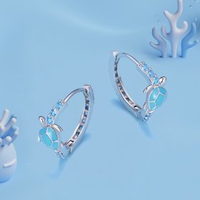 Pandora Style Sea Turtle Hoops Earrings - SCE1596