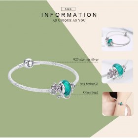 Silver Green Glass Bead and Sakura Mesh Bracelet - PANDORA Style - SCB822