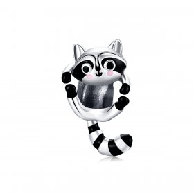 Pandora Style Silver Charm, Little Raccoon, Multicolor Enamel - BSC403