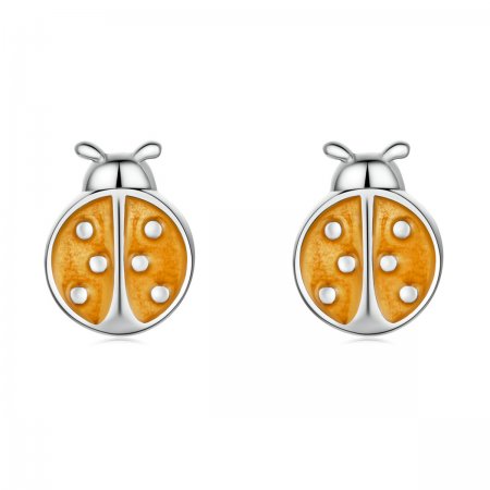 PANDORA Style Orange Ladybug Stud Earrings - SCE1345