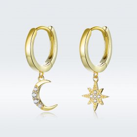 Pandora Style 18ct Gold Plated Dangle Earrings, Moon & Star - SCE785