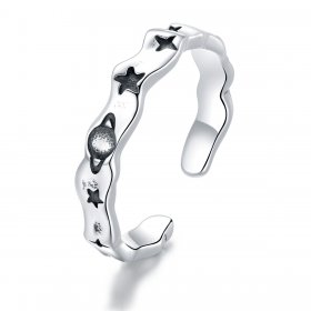 Pandora Style Silver Open Ring, Celestial Stars - SCR678