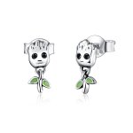Pandora Style Silver Hoop Earrings, Groot, Green Enamel - SCE900