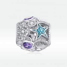 Pandora Style Silver Charm, Stars and Shell, Multicolor Enamel - SCC1805