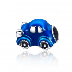 Pandora Style Silver Charm, Vintage Car, Blue Enamel - SCC957